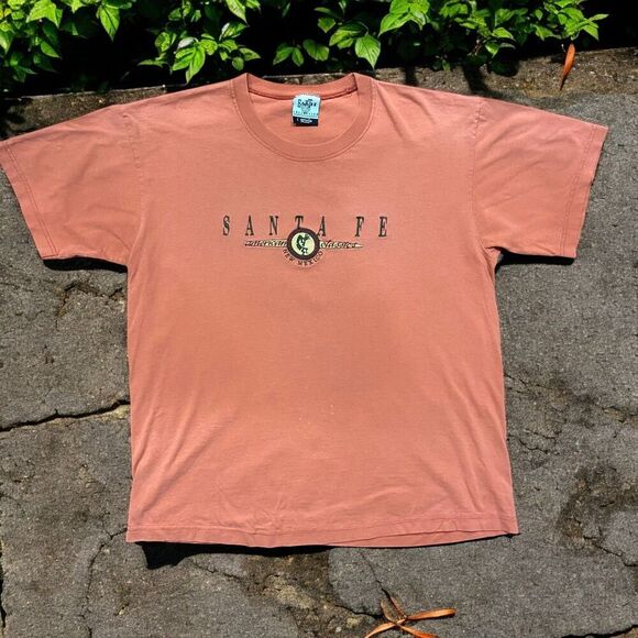 Earth Collection Vintage 90s Santa Fe New Mexico Embroidered Peach T-Shirt Large - Picture 1 of 9